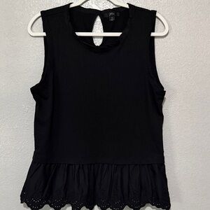 J. Crew Black Sleeveless Peplum Tank with Eyelet Hem